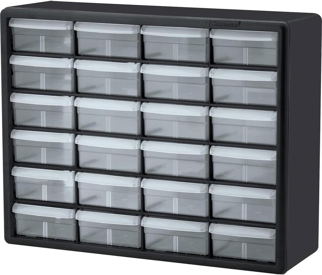 Akro-Mils 24-Drawer Plastic Drawer Storage Cabinet for Garage Organization, Bead Organizer, Building Bricks Storage, Teacher Toolbox, Makeup Organizer, 20" W x 6" D x 16" H, 10124 Black Akro-Mils 24-Drawer Plastic Drawer Storage Cabinet for Garage Organization, Bead Organizer, Building Bricks Storage, Teacher Toolbox, Makeup Organizer, 20" W x 6" D x 16" H, 10124 Black