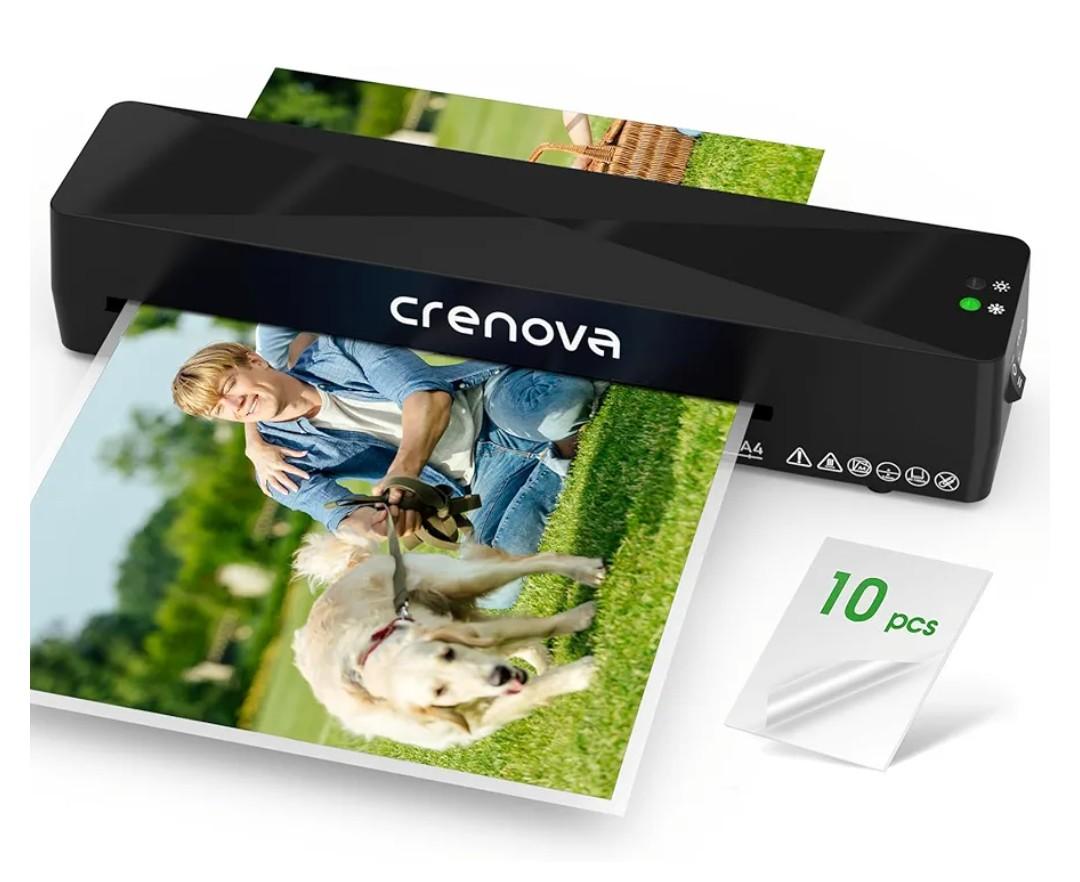 Crenova Laminator Machine with 10 Laminating Sheets, A4 Laminating Machine Hot & Cold with Fast Warm Technology, Thermal Laminator 9 Inch for Home Office School Business Black