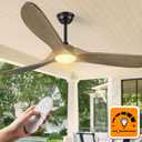 Haipeel 52 Inch Outdoor Ceiling Fans with Lights, Dimmable Solid Wood Ceiling Fan with Light and Remote Control 3 Blades Rustic Propeller Ceiling Fans for Patios Indoor Bedroom, Bronze Gray
