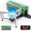 BIG HORN OUTDOORS Butane Camping Stove, Portable Folding Gas Burner with Carry Bag for Camping, Emergency Use and Outdoor Cooking (Green)