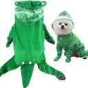 SMALLLEE_LUCKY_STORE Cute Raincoat for Small Dogs with Hood and Boots Detachable Tail Puppy Botton Down Rain Jacket Full Boby 4 Leg Jumpsuit Waterproof Lightweight Clothes,Green,XXL