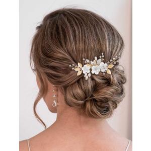 Catery Flower Bridal Hair Comb Gold Wedding Hair Clip Rhinestone Accessories for Women