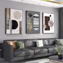 QKF Bright Extra Large Framed Canvas Wall Art For Living Room Wall Decor Home Modern Abstract Prints Large wall pictures geometric round square Wood Grain Brown, 24" X 32" X 3 pieces