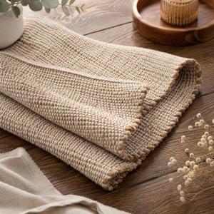SISOSU Jute Cotton Area Rug, Hand Woven Traditional Farmhouse Rug for Living Room, Bedroom, Dining Room & Entryway, Natural Beige Home Décor Carpet, Eco-Friendly, 5 x 8 Feet