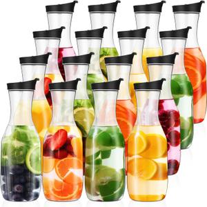 Skylety 16 Pcs 50 oz Clear Water Carafe with Flip Top Lid, Plastic Juice Containers Mimosa Bar Supplies Beverage Pitcher for Water, Juice, Iced Tea, Milk, Lemonade and Other Beverages (Black)