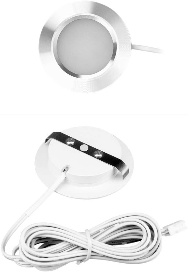 Dimmable 2pcs/Lots recessed installation 3w DC 12v led Puck/Under Cabinet Light. led Spotlight, Pure White or Warm White with 1pc Connection Box (4000k, White Shell)