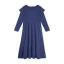 MITILLY Girls Fall Dress Flower Long Sleeve Crew Neck A-Line Elastic Waist Ruffle Swing Maxi Dresses with Belt 8 Years Dark Blue Size XXL