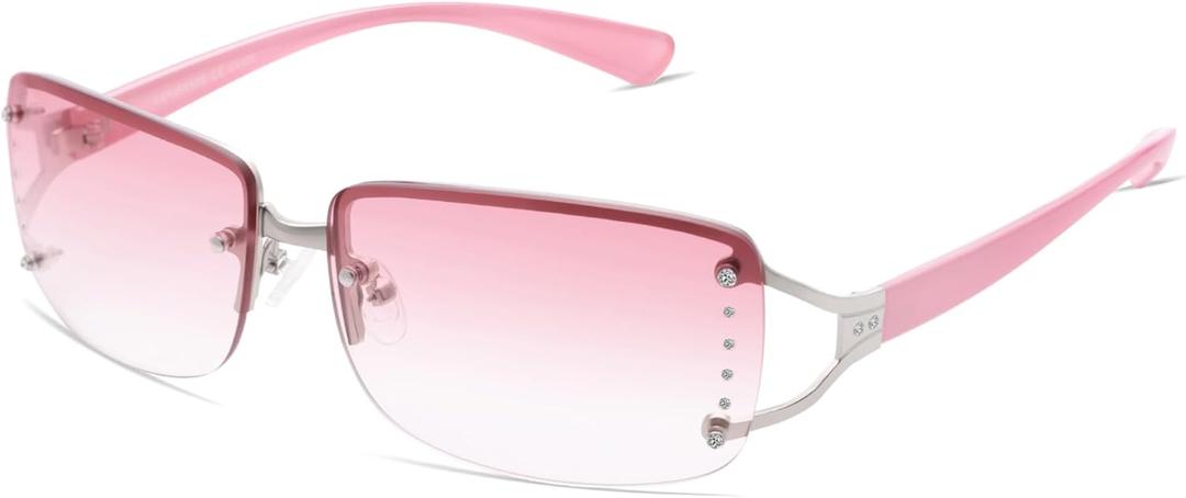 VANLINKER Stylish Rimless Frameless Rectangle Sunglasses for Women (Pink)