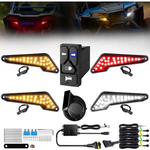 UTV Turn Signal Kit with White DRL/Red Running Light 4-in-1 Rocker Switch 110DB Horn Pre-Wired Plug & Play UTV Universal Street Legal Blinker kits for Polaris, Can-Am, CFMOTO for Side By Side