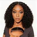 Curly Glueless Wigs Human Hair Pre Plucked Pre Cut 9x6 HD Lace Closure Bob Wig with Baby Hair Black Bob Deep Wave Wig Human Hair 180% Density Black Water Wave Human Hair Wig for Women 18 Inch