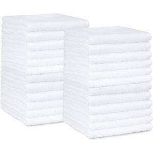 Amazon Basics Highly Absorbent, Fast Drying 100% Cotton Washcloths for Bathroom, Machine Washable, Soft, 12 x 12 in, White, 60-Pack
