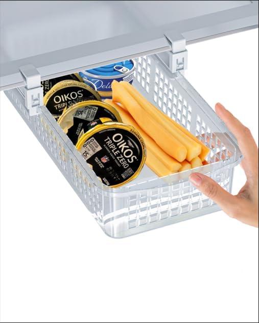 TidyFriend Refrigerator Egg Drawer 14.1" x 7.7" x 4" - Snap-on Holder for Organizes and Protects Eggs - Adjustable and Space Saving, Storage Container (White Egg Mesh Basket)