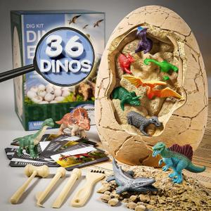 36 Unique Dinosaurs Excavation Kit, Jumbo Dino Egg Dig Kit Toys with Tool & Learning Cards, STEM Science Experiments Gift for Kids 3-12 Years Old, Easter Basket Stuffers, Party Favors for Boys & Girls