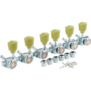 Guyker 3x3 Vintage Style Locking Guitar Machine Heads  1:15 Ratio Lock String Deluxe Tuning Key Pegs Tuners Set Replacement for Electric, Acoustic or Folk Guitars - Chrome (Chrome - Yellow Green Handle)