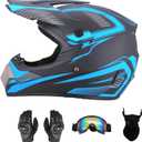 Motocross Offroad Helmet Dirt Bike Helmet BMX MX ATV Helmet Full Face Motorcycle Helmet with Gloves Goggles Mask for Unisex Adult Youth DOT/FMVSS 218 Approved