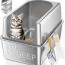 XXL All Stainless Steel Sifting Litter Box with Lid,Sifting Cat Litter Box for Wood Pine Pellets,16''High Sides Sifter Litter Pan System,Odor Control,Easy to Clean,with Liners and Scoop