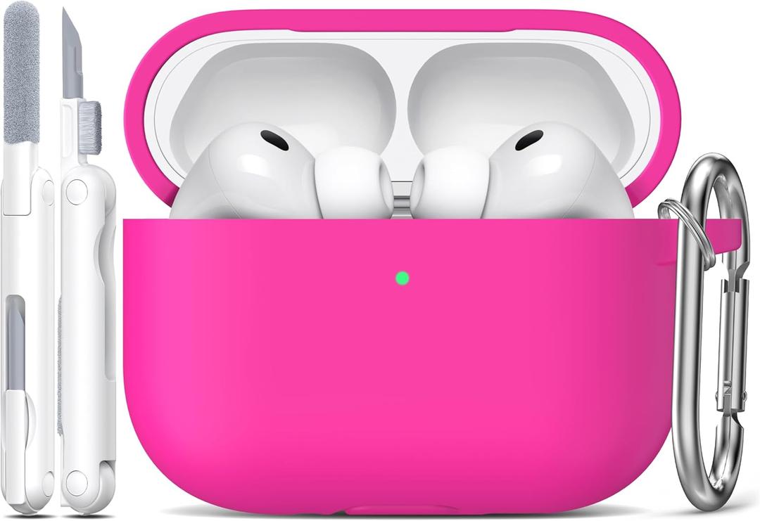 R-fun for AirPods Pro 3 Case (2025), Soft Silicone Protective Case Cover Compatible with Apple AirPods Pro 3rd Generation (USB-C Cable) for Women Men with Cleaning Kit and Keychain, Rose Pink