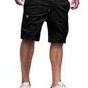 Comdecevis Mens Casual Cargo Shorts Cotton Drawstring Classic Cargo Stretch Short with 6 Pockets (Small, Black)