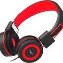 ELECDER i37 Kids Headphones for School Children Girls Boys Teens Foldable Adjustable On Ear Headphones with 3.5mm Jack for Smartphones Chromebook Laptop Computer PC Tablets Travel Black/Red