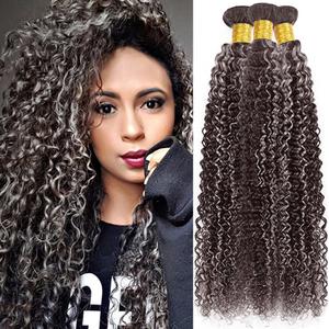 Highlight Grey P4/Grey Jerry Curly Wave Human Hair Bundles 8 10 12 Inch 3 Bundles Jerry Curly Wave Unprocessed Brazilian Virgin Human Hair Soft Quick Weave Hair for Black Women