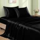 VACVELT 3pcs Black Satin Sheets Twin XL Size Bed Set, 15 Inch Deep Pocket Silky Satin Sheet Set, Soft Satin Bedding Set Cooling & Luxury Bed Sheets, 1 Fitted Sheet + 1 Flat Sheet + 1 Pillowcase, Black 