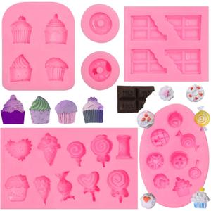Ice Cream Cones Silicone Molds 6 Pcs, Lollipop Chocolate Fondant Mold for Polymer Clay Crafts Candy Cupcake Topper, Candles Cake Decoration