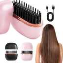 GlamBrushs Mini Hair Straightener, Rechargeable Wireless Portable Hair Straightener Brush, 3-Speed Temperature Control, Anti Scald Shell, Suitable for Home Travel (Pink)