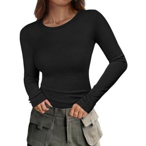 ANRABESS Womens Long Sleeve Shirts Crew Neck Fitted Knit Casual T-Shirt Going Out Tops Basic Tees Fall Fashion Outfits 2025 Black S (Black, S)