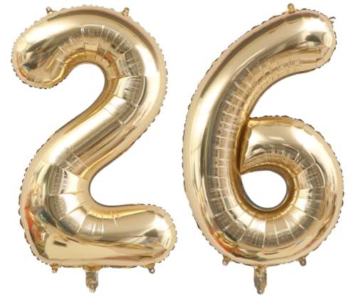 40 Inch Light Gold 26 Number Balloons Giant Champagne Gold Birthday Numbers 26 Foil Mylar Helium Large Digital 2026 Balloon White Gold 26th or 62nd Anniversary Party Decorations Supplies