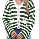 Saodimallsu Womens Striped Cardigan Sweaters Cropped Fall Button Open Front Long Sleeve Knit Sweater Coat with Pockets, Extra large, Dark Green 