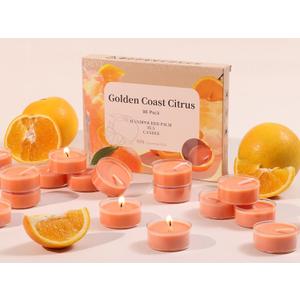 DEVI Golden Coast Citrus Highly Scented Tea Lights Candles 96 Pack, 3.5-4 Hours Natural Palm Tea Candles for Home Scented, Scented Small Votives with Essential Oils for Baby Shower, Relaxing