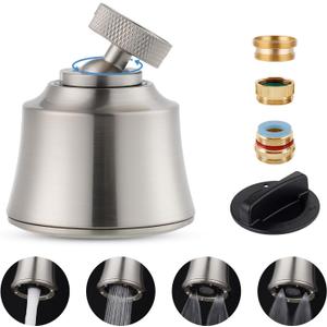 Hygie Rinse Kitchen Sink Faucet Head Replacement, 4 Spray Faucet Sprayer Attachment with Big Angle Swivel, 55/64-27UNS Famale Thread, Male Thread Adapter Included, Brushed Nickel