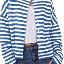 Womens Striped Cardigans Lightweight Casual Button Up Sweaters Long Sleeve Loose Knit Cardigan Sweater Fall Winter (X-Large, Blue)