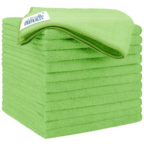 HOMEXCEL Green Microfiber Cleaning Cloth 12 Pack, 12.5 x 12.5 inch Microfiber Towels for Cars, Ultra Absorbent Car Washing Cloth, Lint Free Streak Free Cleaning Rags for Car, Kitchen, and Window