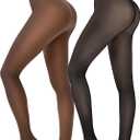 HONGTEYA 2 Pairs Fleece Lined Tights Women - Warm Sheer Pantyhose Fake Translucent Tights Winter Thermal Leggings (X-Large, Fake Translucent Black+coffee)