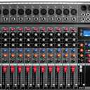 Depensheng DX12 DJ Sound Controller Interface w/USB Drive for Computer Recording 12-Channel Studio Audio Mixer - XLR Microphone Jack, 48V Power, RCA Input/Output for Professional and Beginners