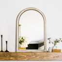 Arched Vanity Mirror for Wall, 30"x20" Boho Rustic Farmhouse Mirror with Beaded Wooden Frame, Decorative Wooden Mirror for Bathroom, Living Room, Entryway, or Bedroom