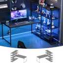 Pamray L Shaped Computer Desk with Reversible Side Storage Shelves, 49 Inch Gaming Desk with Power Outlets and Led Lights, PC Table for Home Office and Bedroom Black