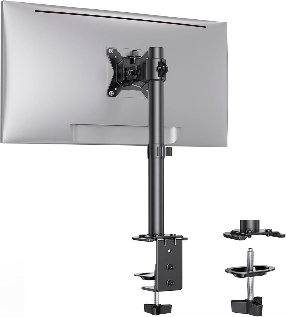 Ergear Monitor Mount for Most 13-32" Computer Screens up to 17.6lbs, Improved LCD LED Monitor Riser, Adjustable Height and Angle, Single Desk Mount Stand, Black, EGCM12