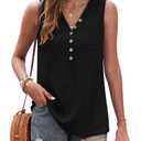 WNEEDU Summer Tank Tops for Women V Neck Tunic Tops Sleeveless Loose Fit T-Shirt with Pocket(Black,S)