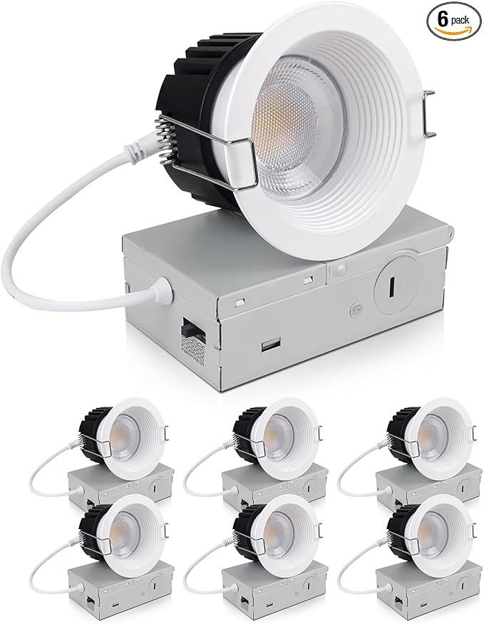 zouzai 6 Pack 3 Inch 5CCT LED anit- Glare Down Light with Junction Box, 2700K/3000K/3500K/4000K/5000K Selectable, LED spot, Dimmable - ETL and Energy Star Certified (White, 3 inch 【6 Pack】)