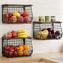 Wire Fruit Basket for Kitchen Storage: Hanging and Counter Wall Fruit Basket for Vegetable Produce - Potato and Onion Storage for Pantry, 3 Pack