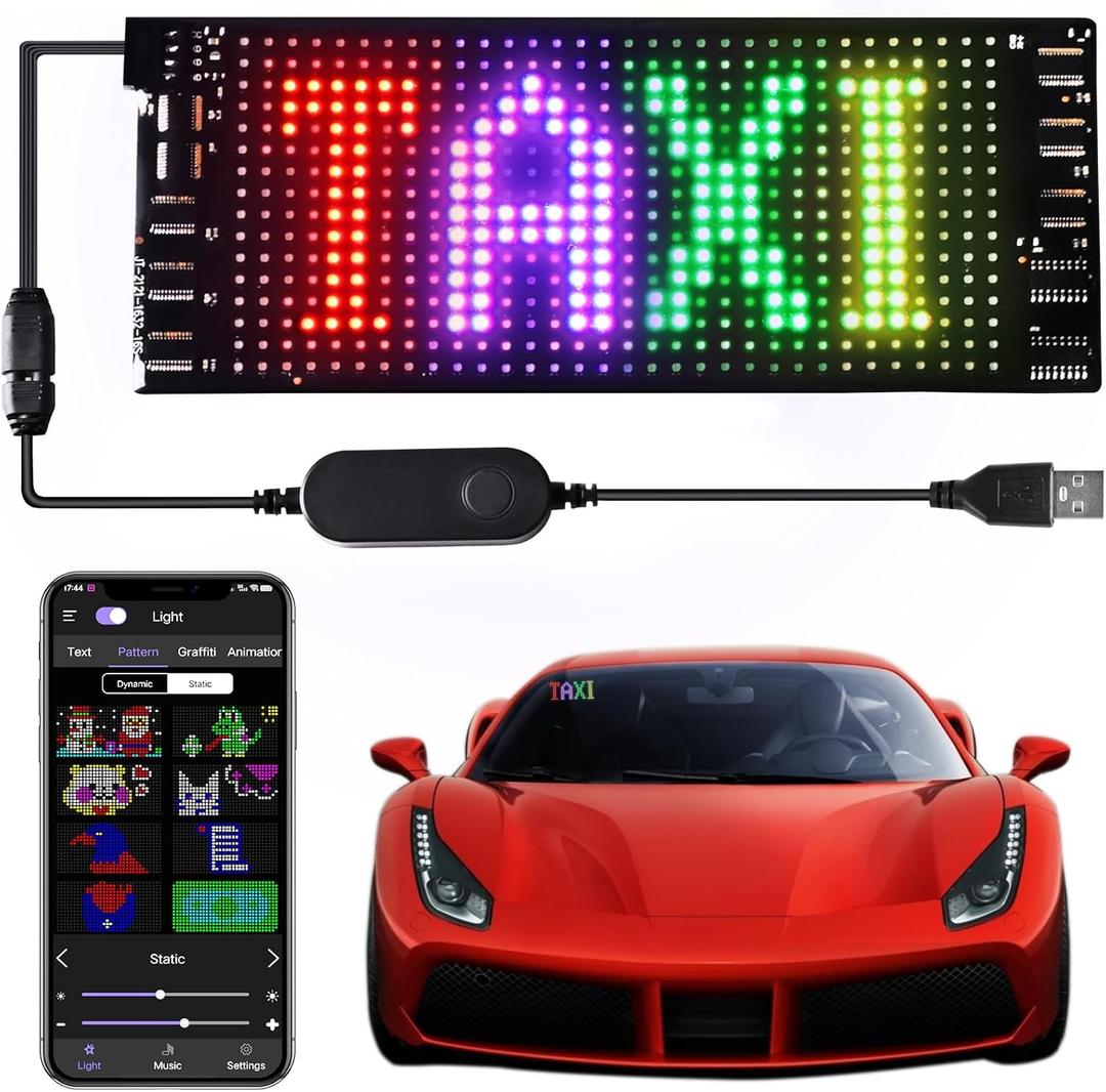 Programmable Open Sign - Bluetooth App Controlled LED Car Display, DIY Custom Text/Animation Scrolling Panel for Shop Window, Business Events, Home Decor - Flexible 7''x3'' USB Matrix