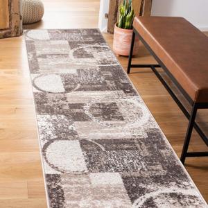 Rugshop Contemporary Abstract Circle Design Soft Runner Rug 2' x 10' Brown (2' x 10', Brown)