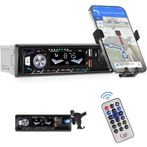 SIXWIN Single Din Car Stereo with Mobile Phone Holder Bluetooth 5.0 Hands Free Calling FM Radio Car Mp3 Player USB AUX Port Remote Control 7 Color Light Car Audio System Car Stereo Receiver (P1)