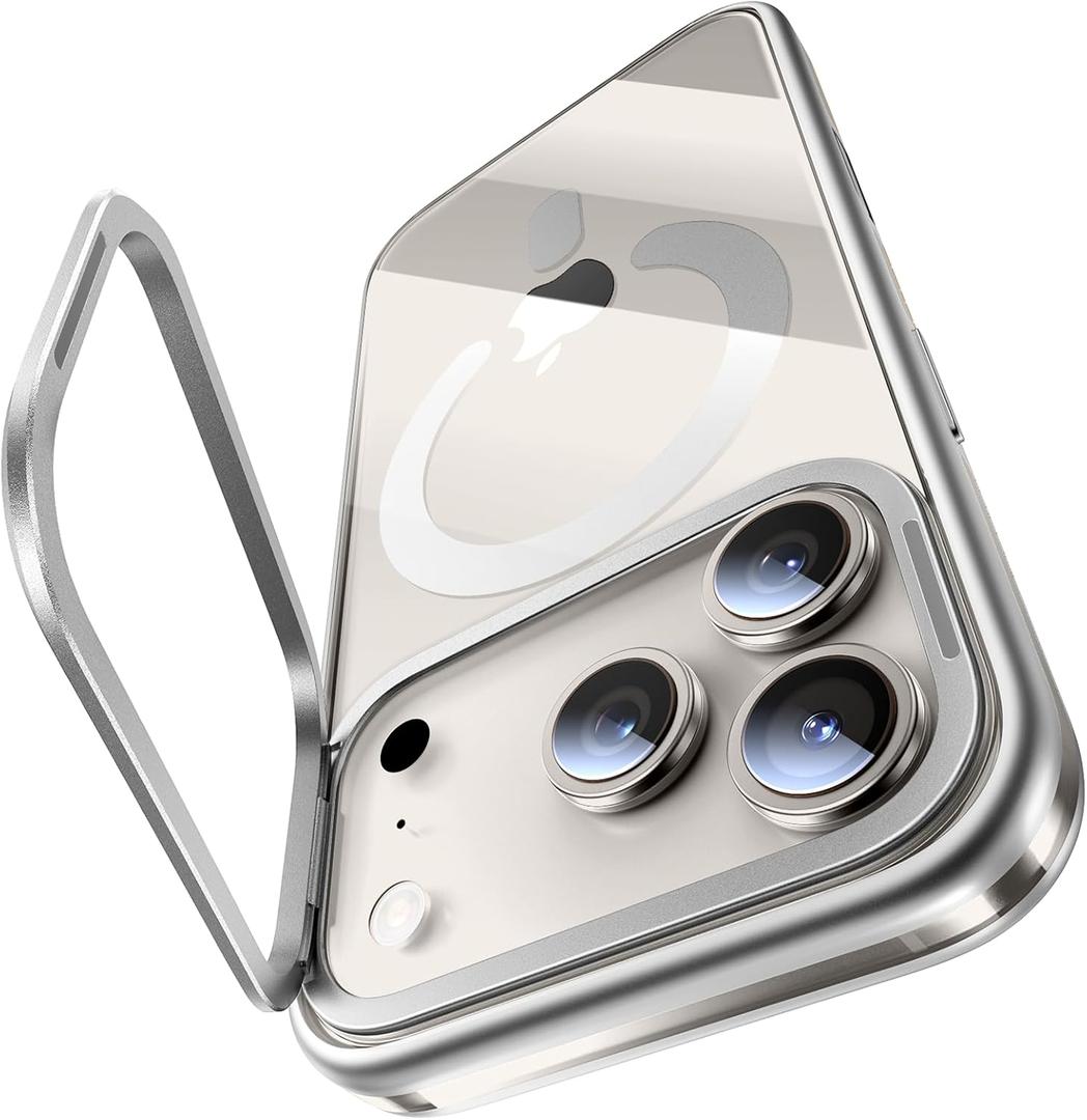 Lens Stand for iPhone 17 Pro Max Case (with Camera Control Button) Compatible with MagSafe, Military-Grade Drop Protection Magnetic Phone Case for iPhone 17 Pro Max Clear Cover, Silver