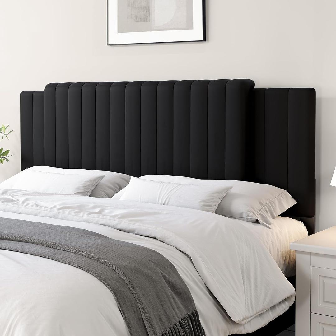 Upholstered Tufted Velvet Headboard, 3 in 1 Headboard for Full/Queen/King Size Bed, Height & Width Adjustable Head Board, Attach Frame, Study & Comfortable, Ideal for Bedroom, Dorm, Guest Room, Black