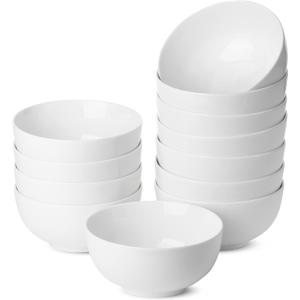 Brew To A Tea BTaT- White Soup Bowls Set of 12, 16 Ounces, Porcelain Dishes for Soup, Rice, Salad, Noodle, Microwave, Oven, Freezer & Dishwasher Safe, Deep White Cereal Bowls for Kitchen