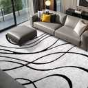 YIHOUSE Modern Rugs for Living Room, 8x10 Washable Black and White Area Rug, Thin Abstract Geometric Striped Rug, Area Rug for Bedroom,Kitchen,Dining Room,Office (Complex Lines)