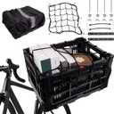 Bike Basket Rear Folding Large Capacity Bicycle Storage Basket with Waterproof Cover, Collapsible Bike Milk Crate for Shopping, Outings, and Pet Transport, Great for E-Bikes, Black